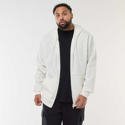 Sweat en maille piquée avec ouverture zippée et capuche BLANC