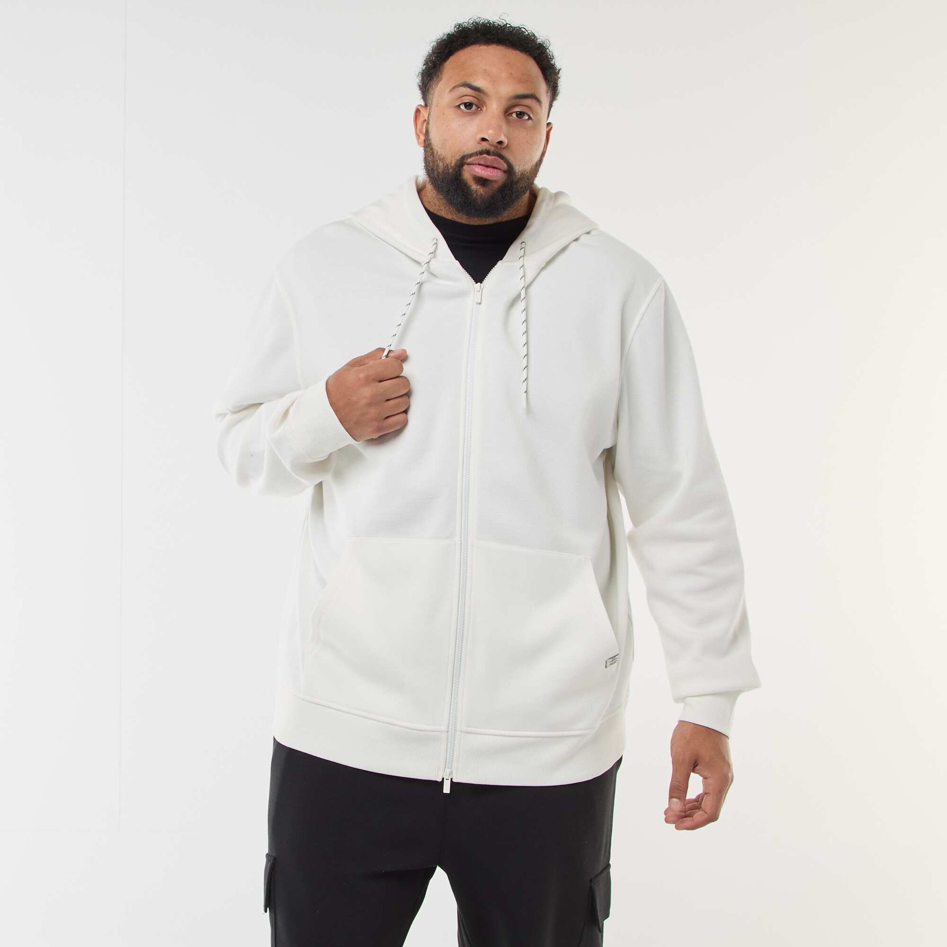 Sweat en maille piquée avec ouverture zippée et capuche BLANC