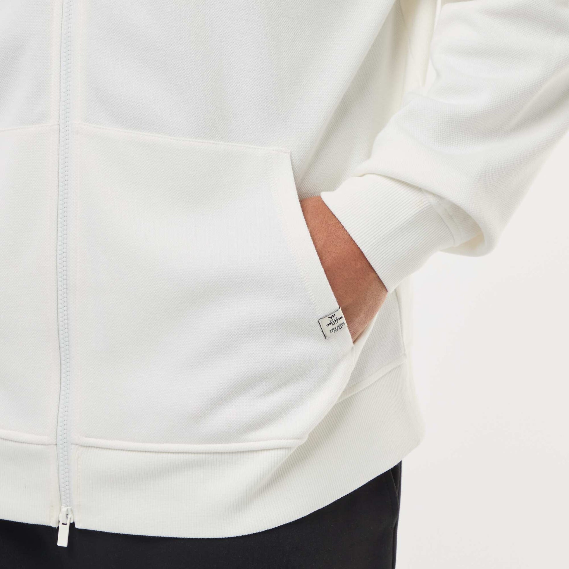 Sweat en maille piquée avec ouverture zippée et capuche BLANC
