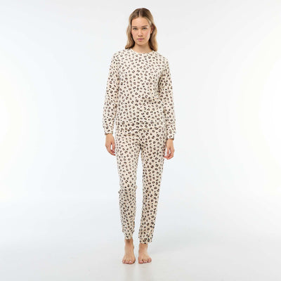 Ensemble pyjama long polaire t-shirt + pantalon - 2 pièces MARRON