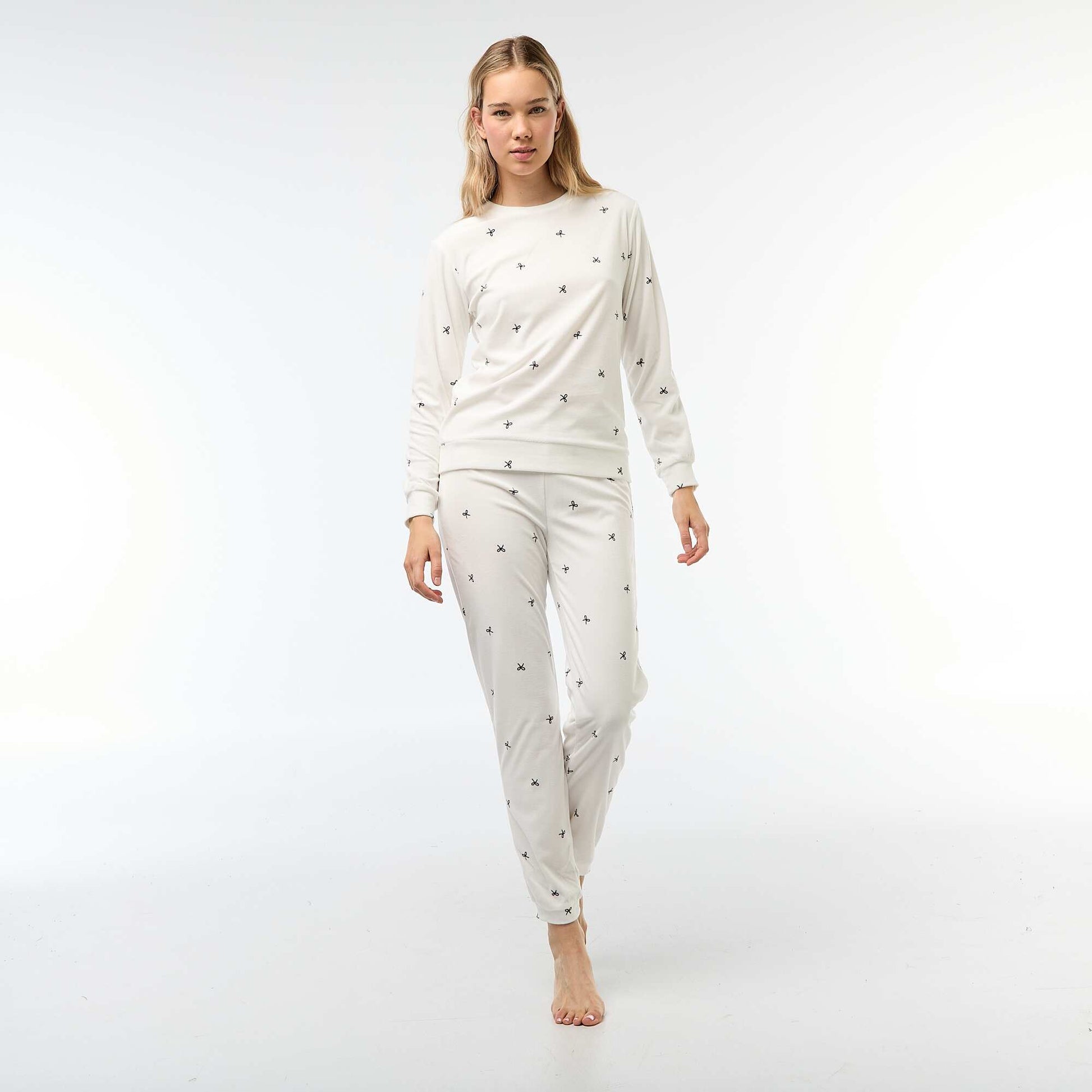 Ensemble pyjama long polaire t-shirt + pantalon - 2 pièces BLANC