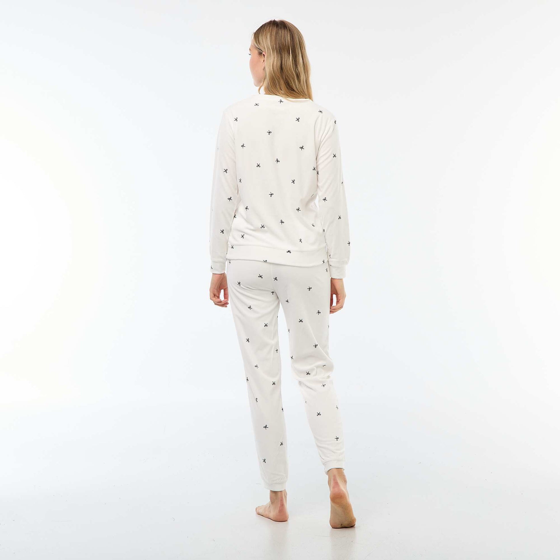 Ensemble pyjama long polaire t-shirt + pantalon - 2 pièces BLANC