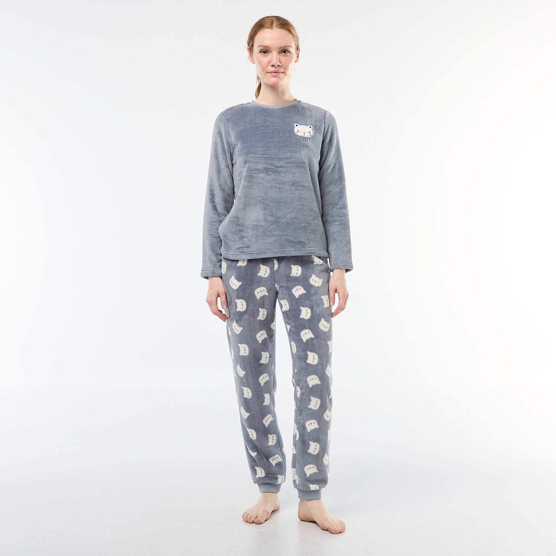 Pyjama long en maille doudou - 2 pièces BLEU