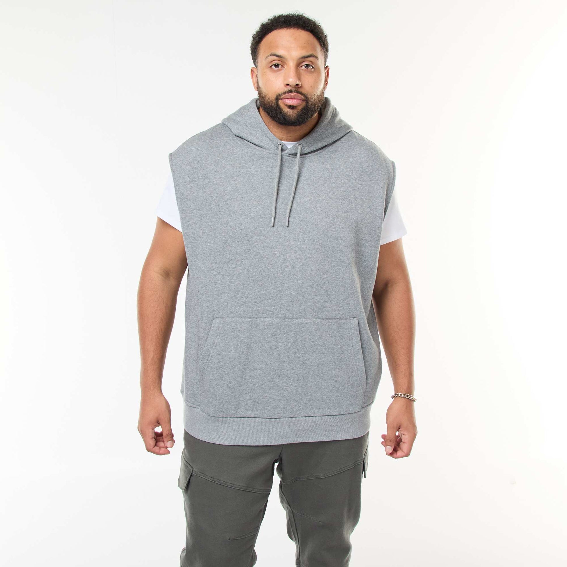 Sweat à capuche sans manches avec poche kangourou GRIS