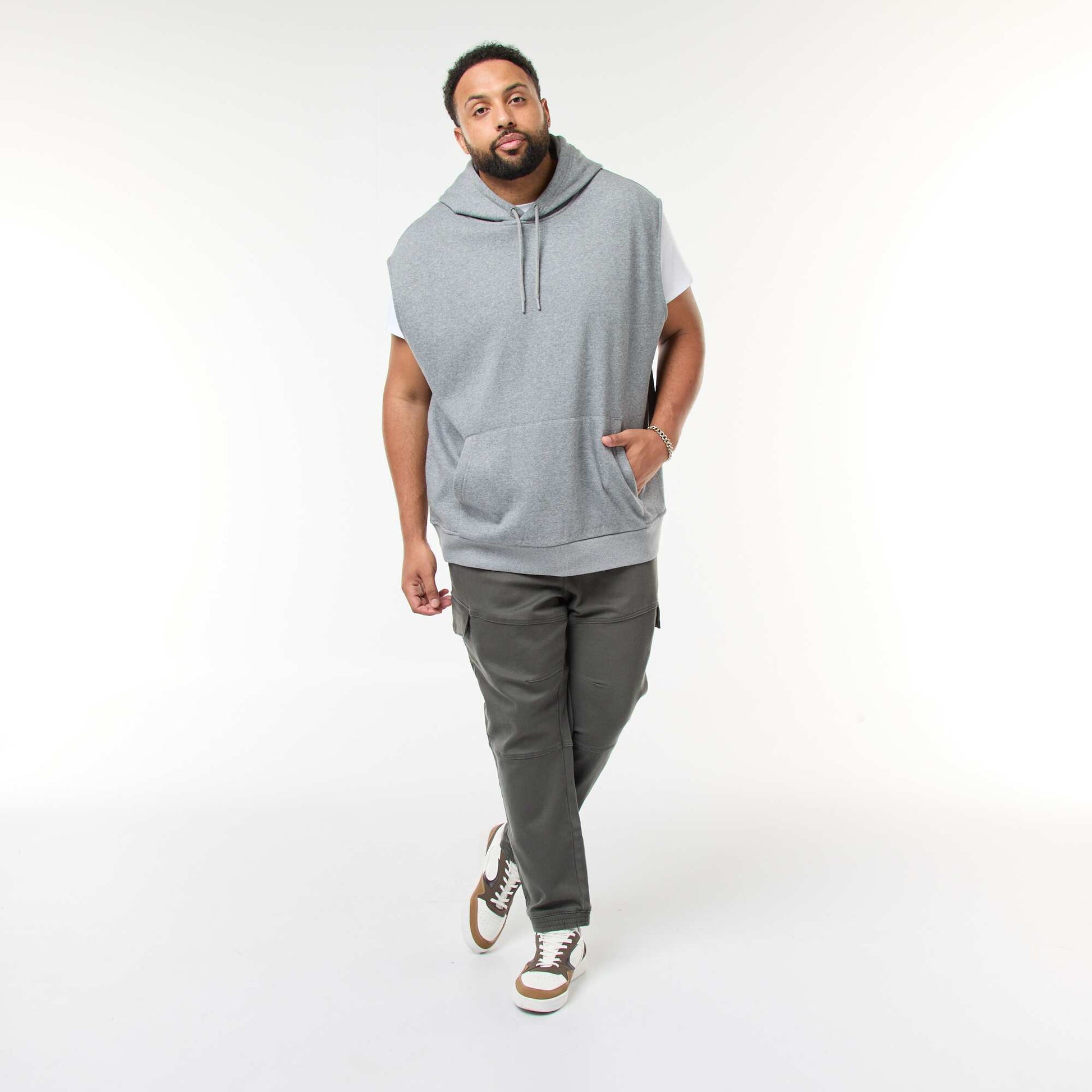 Sweat à capuche sans manches avec poche kangourou GRIS