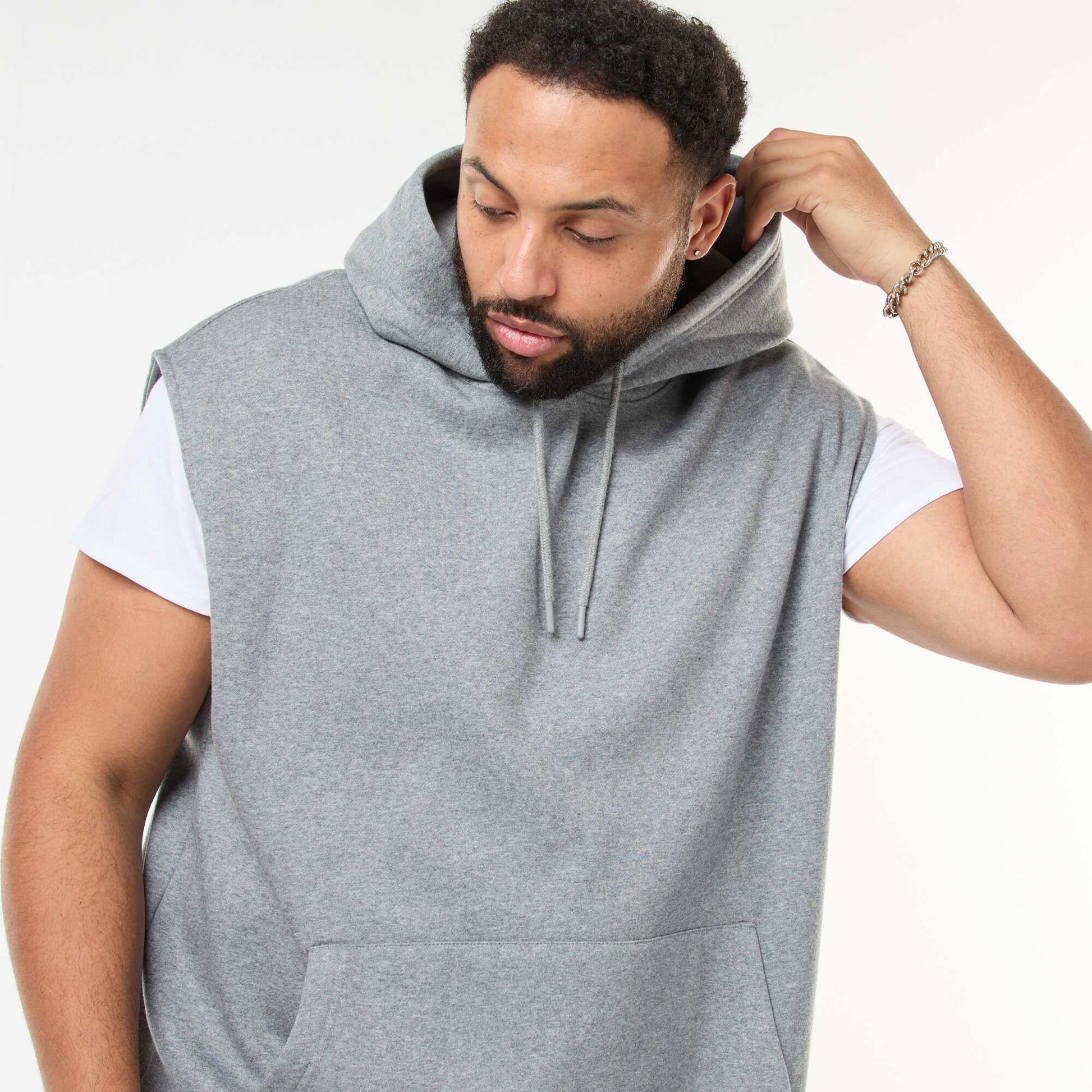 Sweat à capuche sans manches avec poche kangourou GRIS