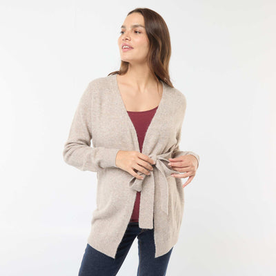 Gilet de maternité long et ceinturé BEIGE