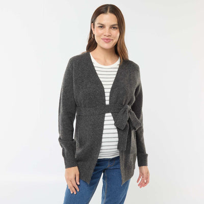 Gilet de maternité long et ceinturé GRIS