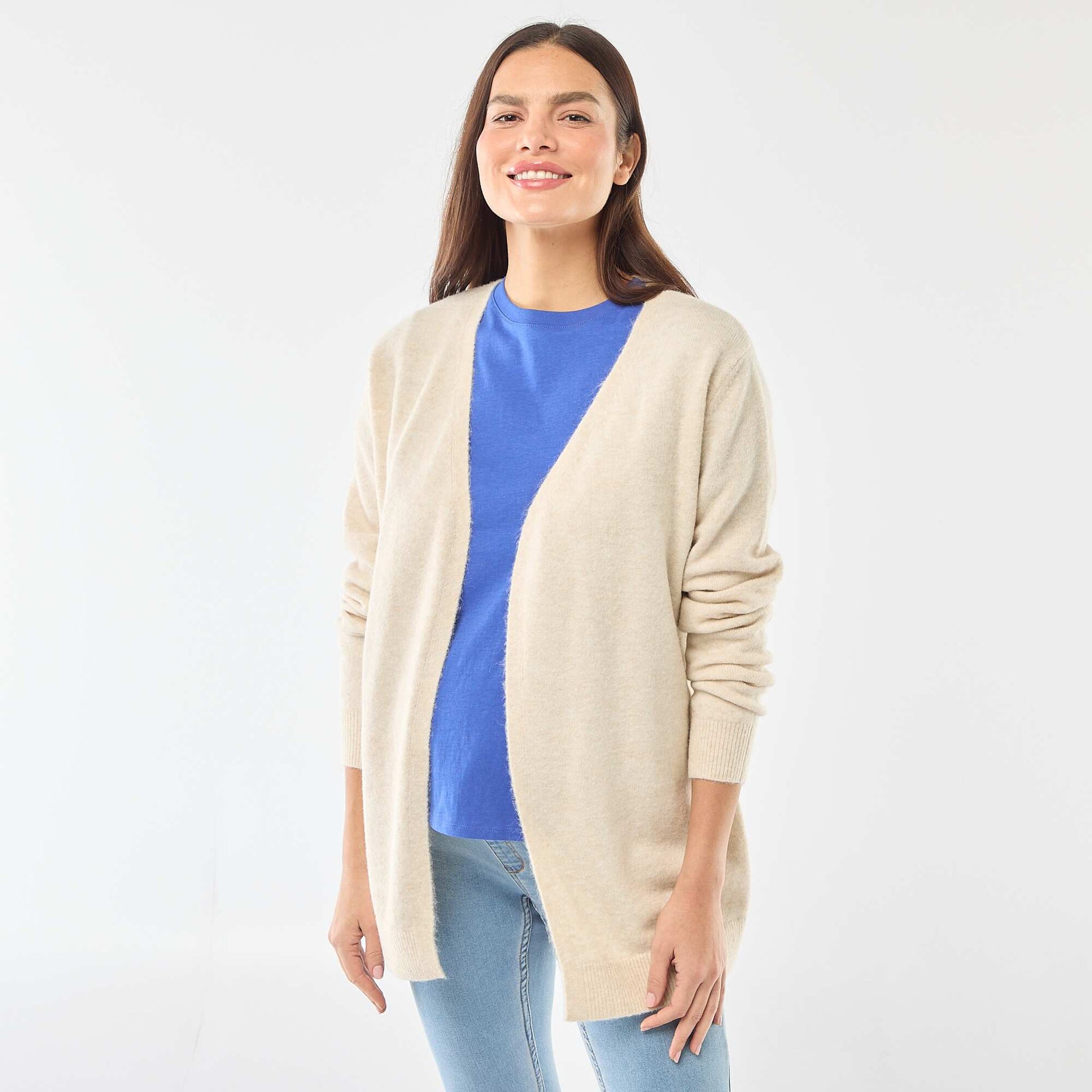 Gilet de maternité long et ceinturé BEIGE