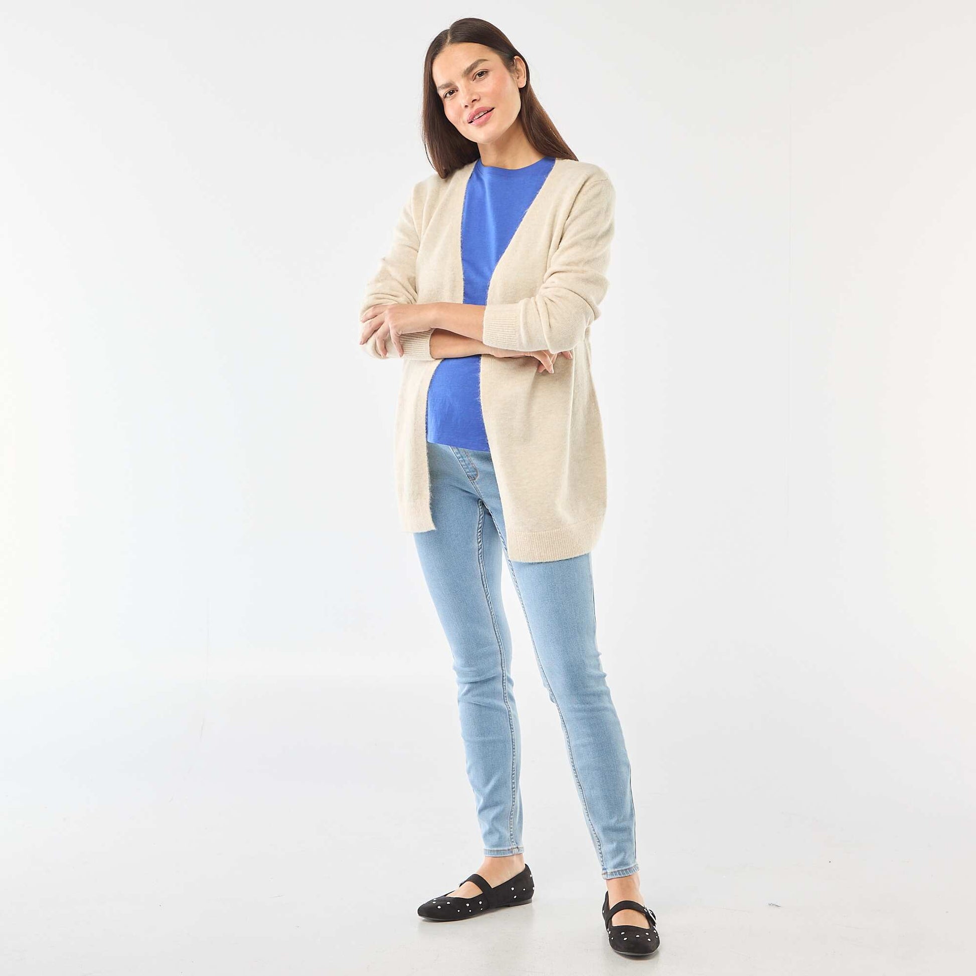 Gilet de maternité long et ceinturé BEIGE