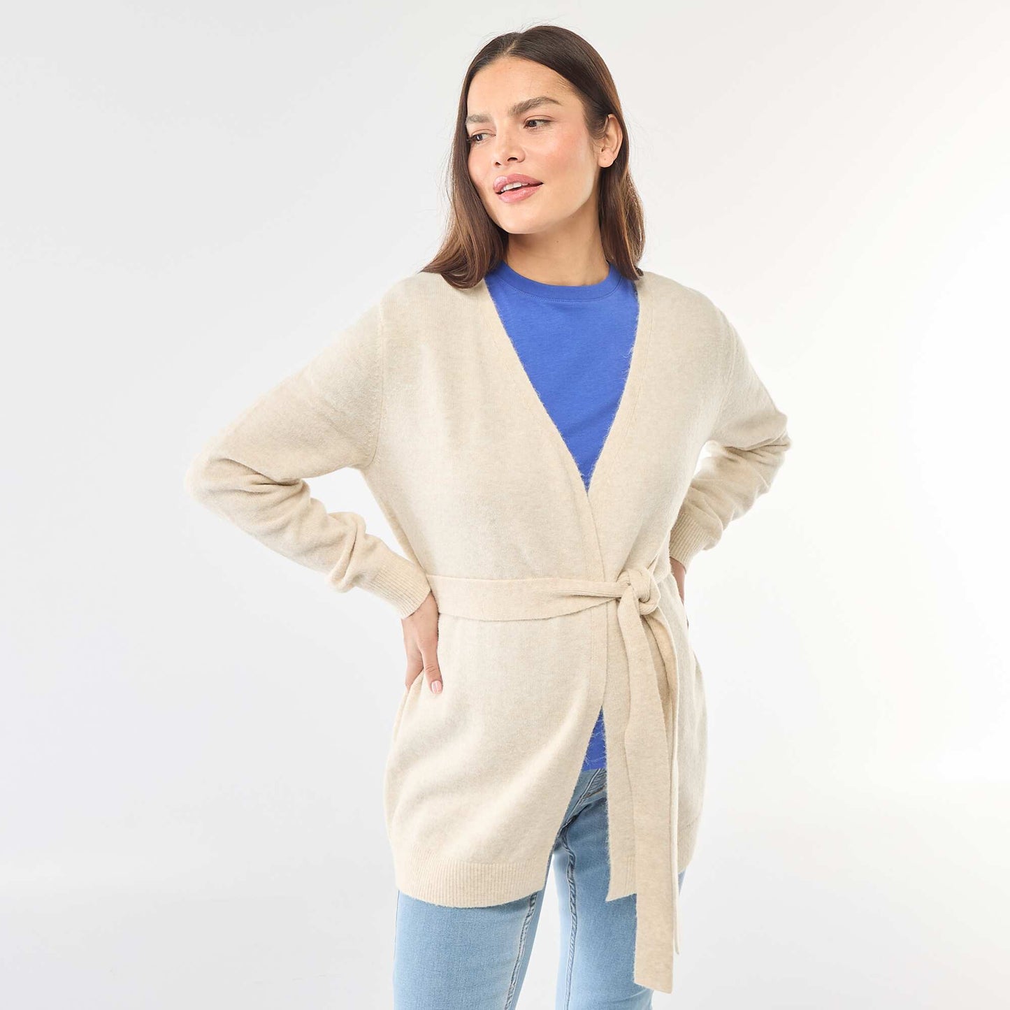 Gilet de maternité long et ceinturé BEIGE