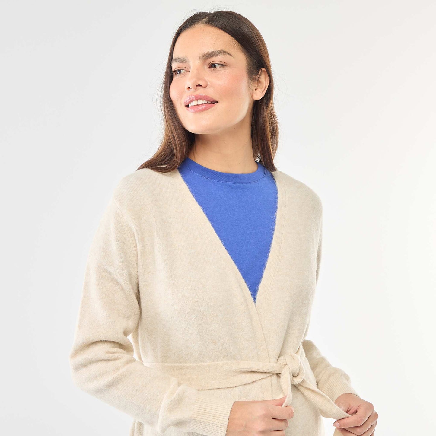Gilet de maternité long et ceinturé BEIGE