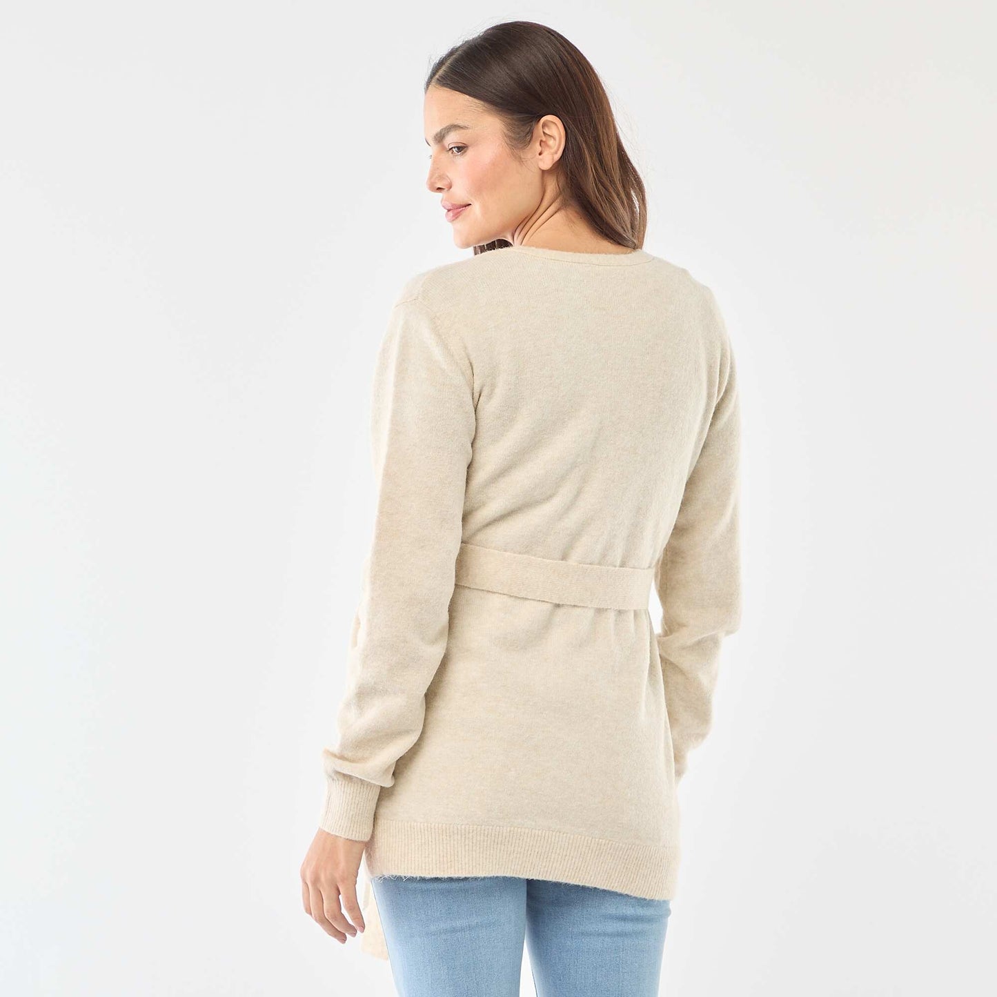 Gilet de maternité long et ceinturé BEIGE