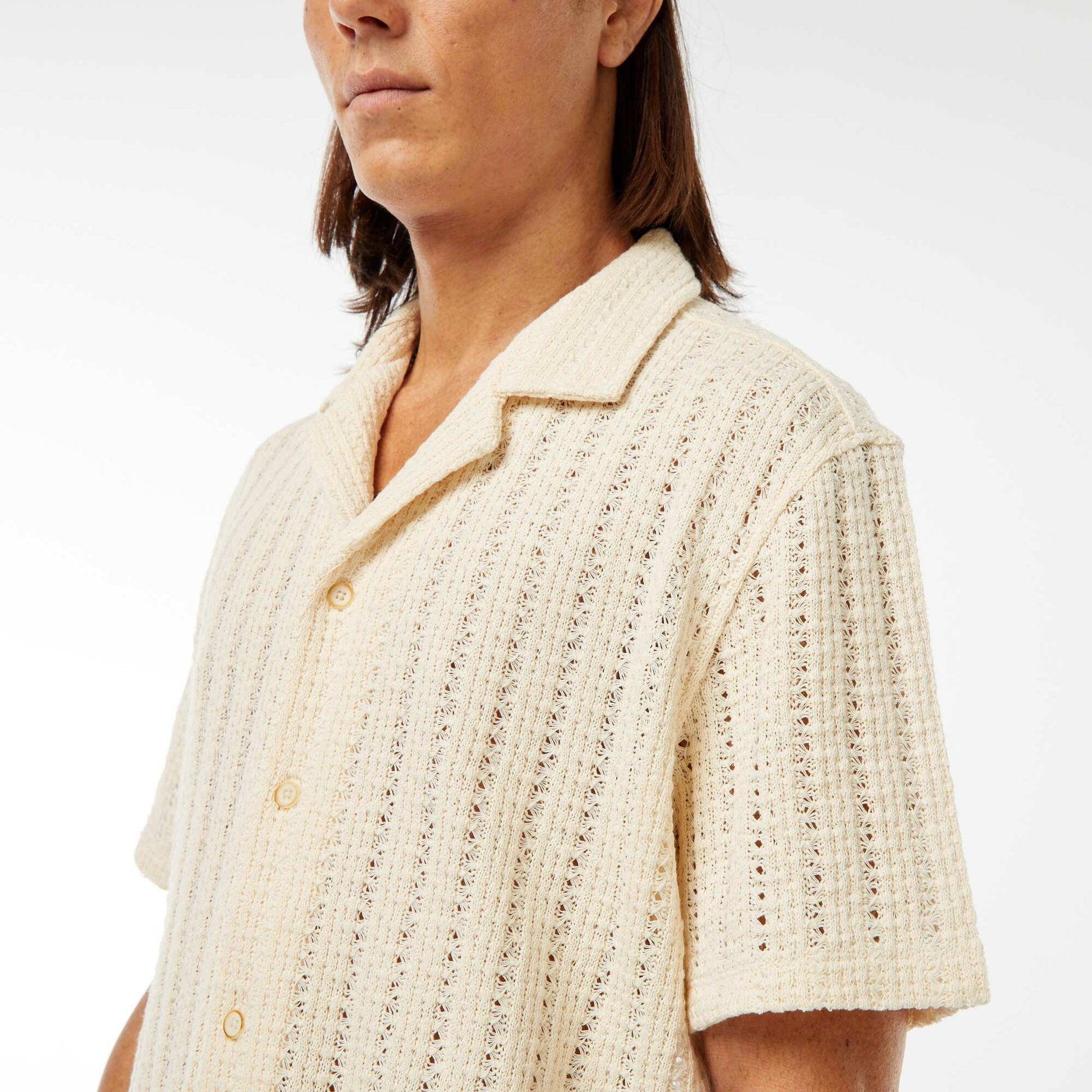 Chemise manches courtes en matière ajourée BLANC