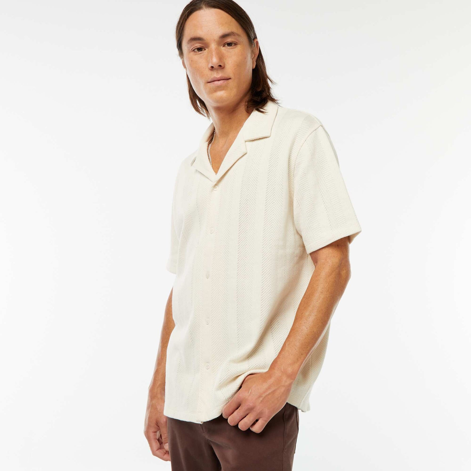 Chemise manches courtes en maille ajourée BLANC