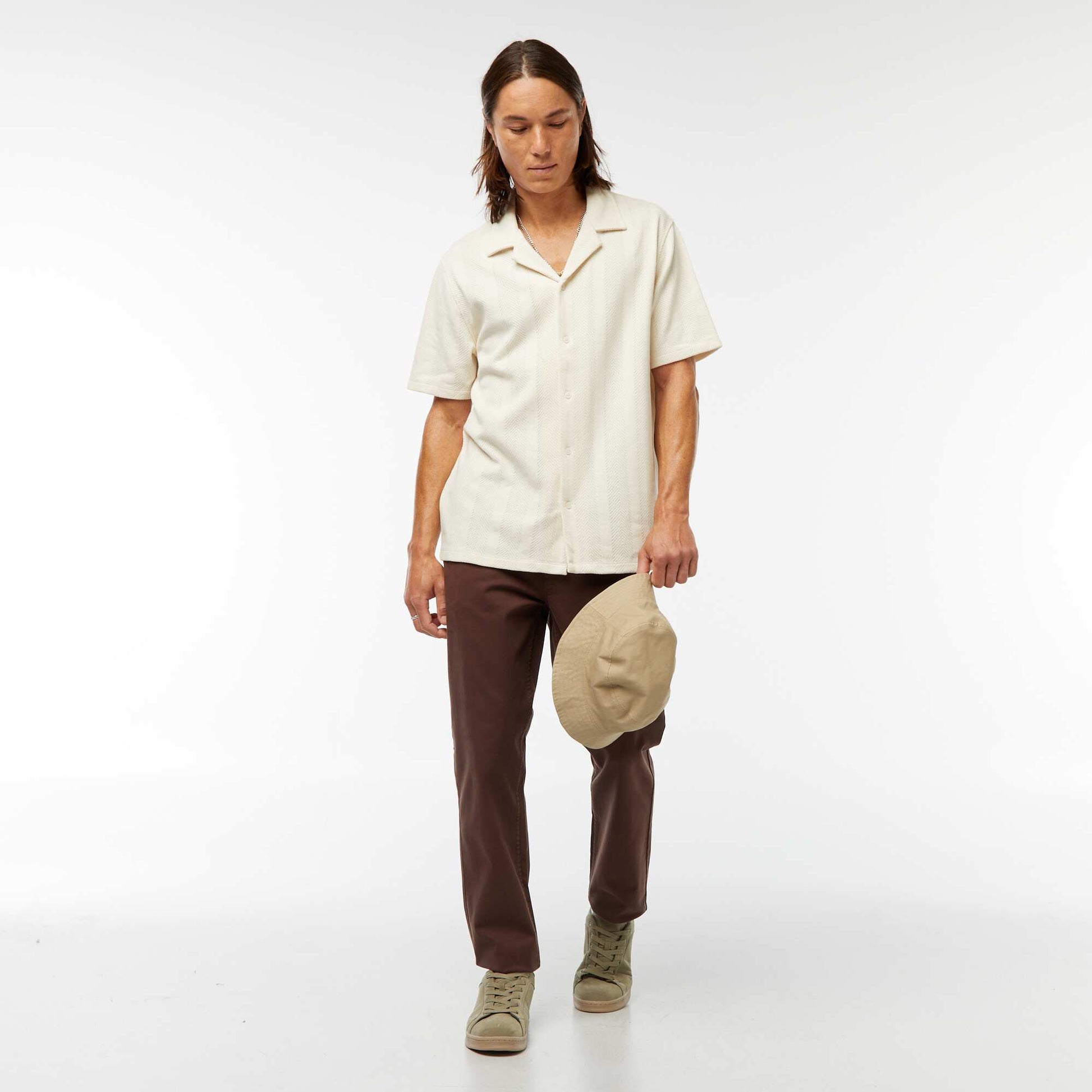 Chemise manches courtes en maille ajourée BLANC
