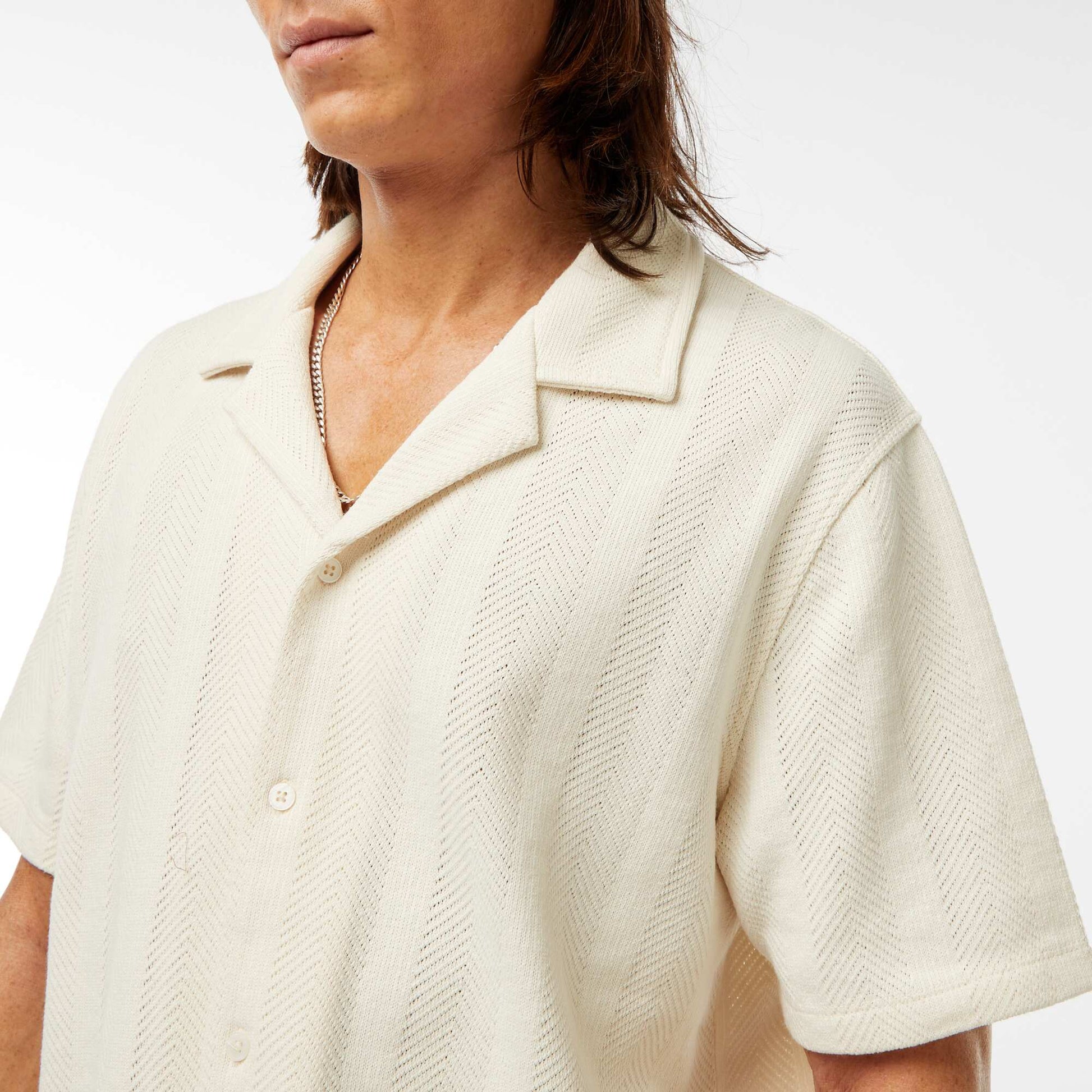 Chemise manches courtes en maille ajourée BLANC