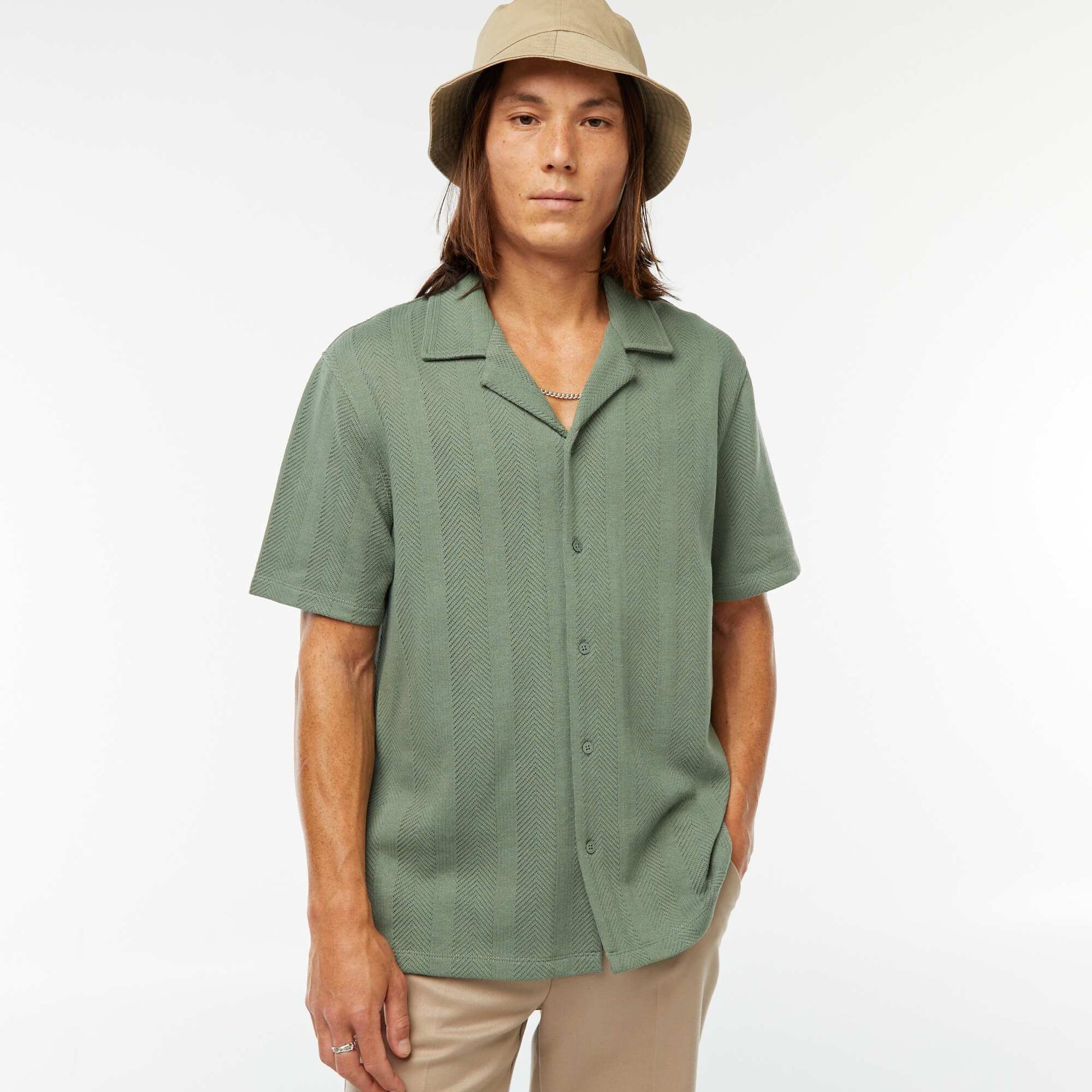 Chemise manches courtes en maille ajourée VERT