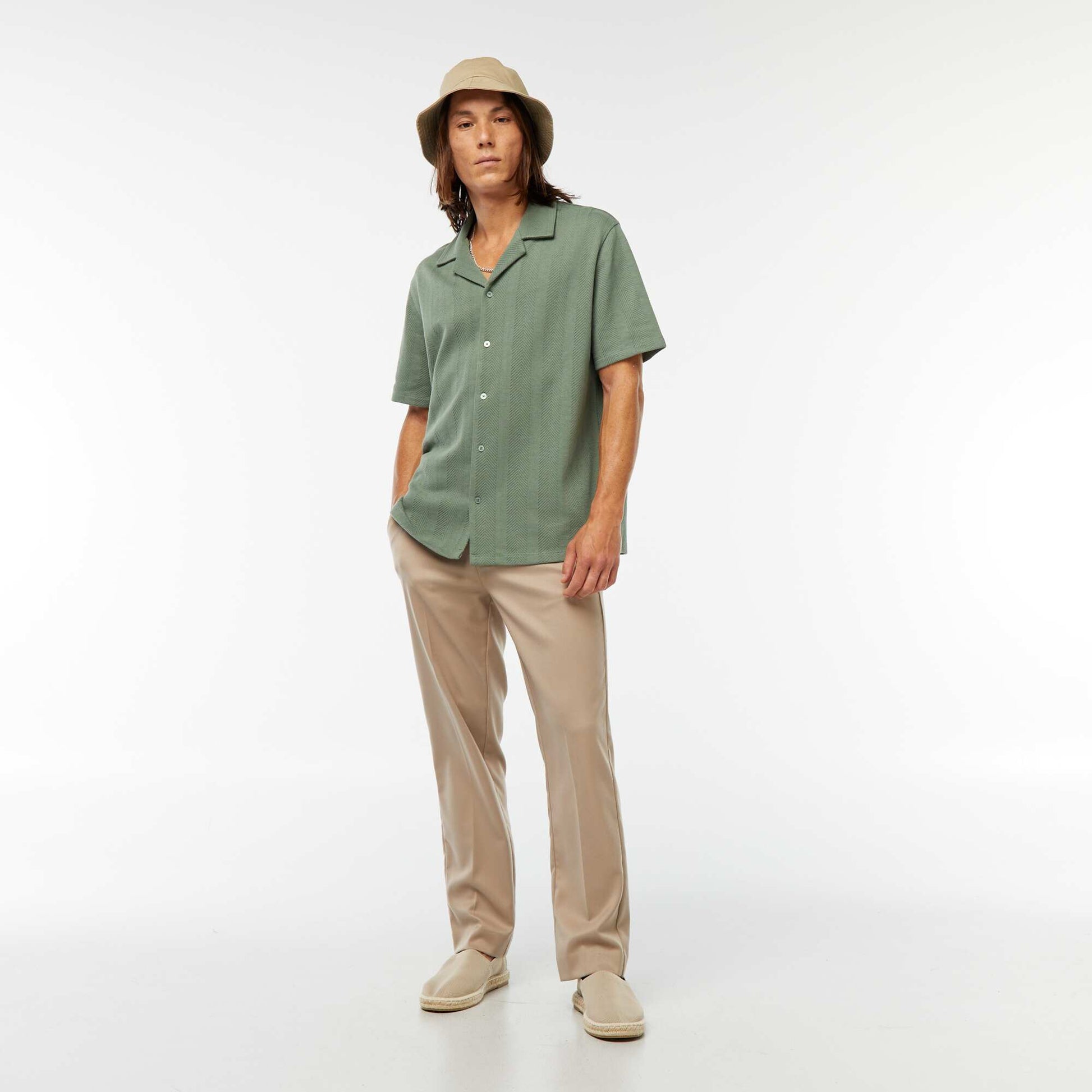 Chemise manches courtes en maille ajourée VERT