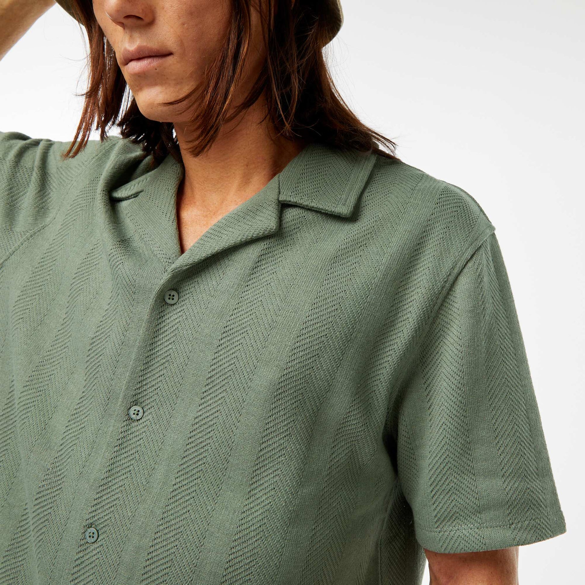 Chemise manches courtes en maille ajourée VERT