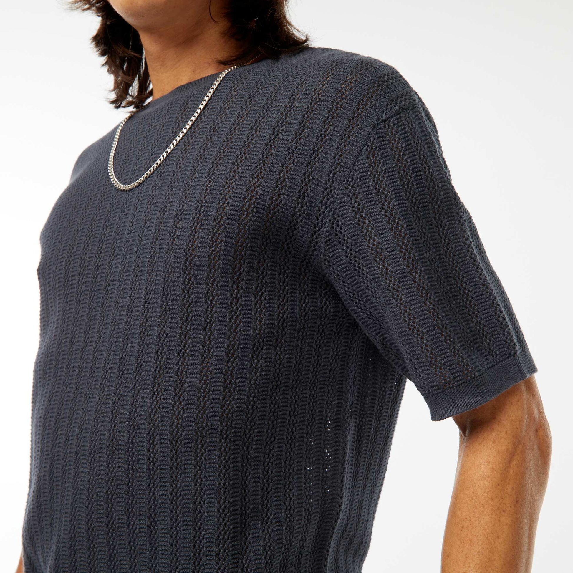 T-shirt en maille tricot à manches courtes BLEU
