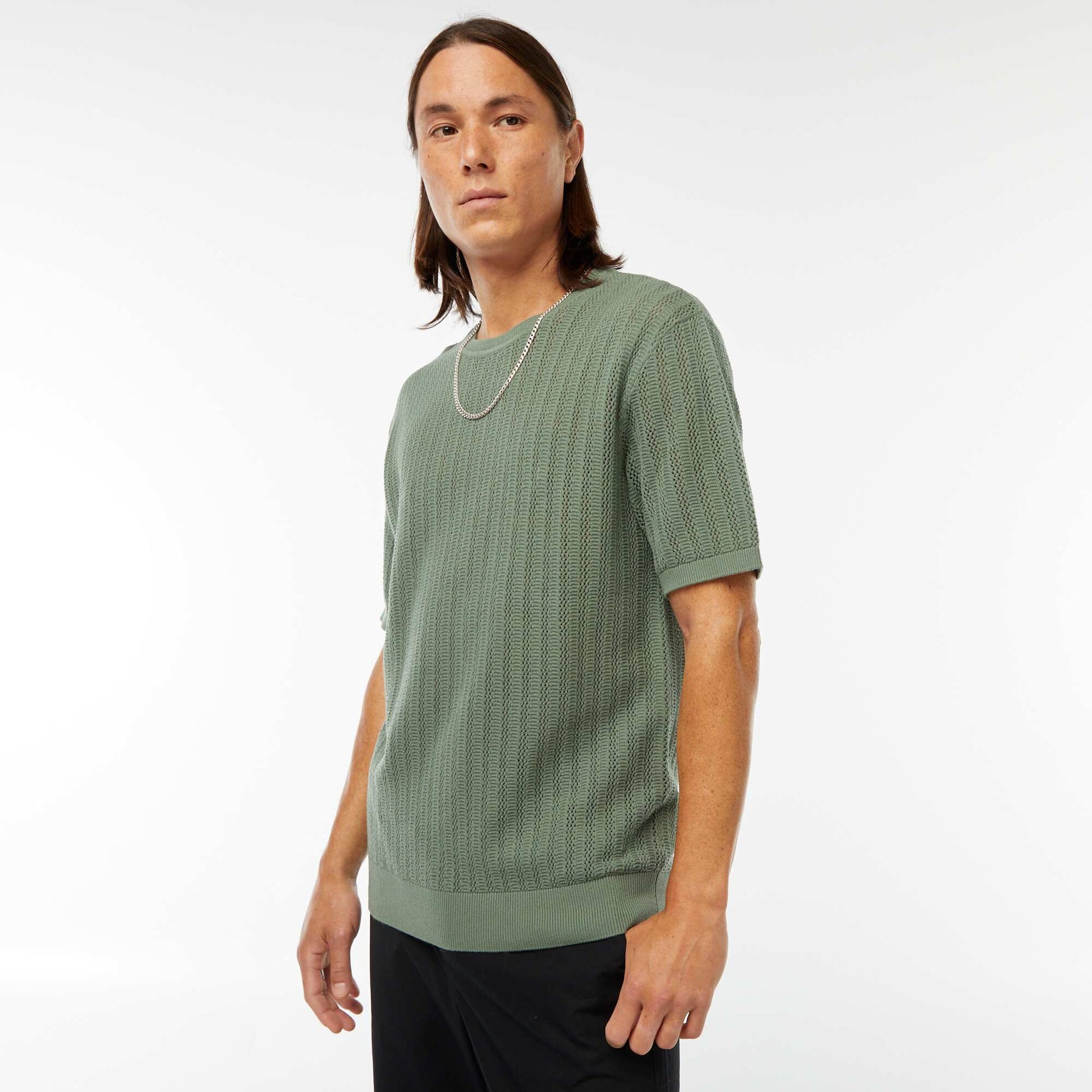 T-shirt en maille tricot à manches courtes VERT