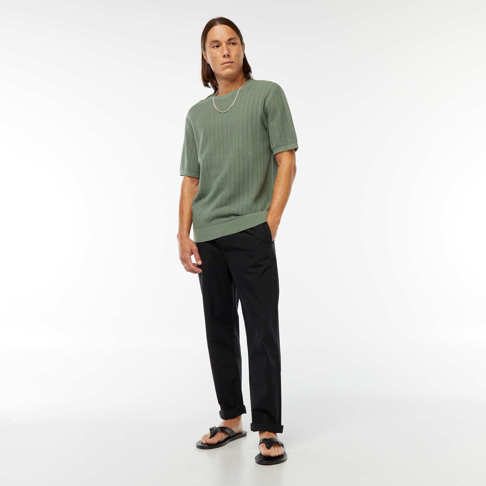 T-shirt en maille tricot à manches courtes VERT
