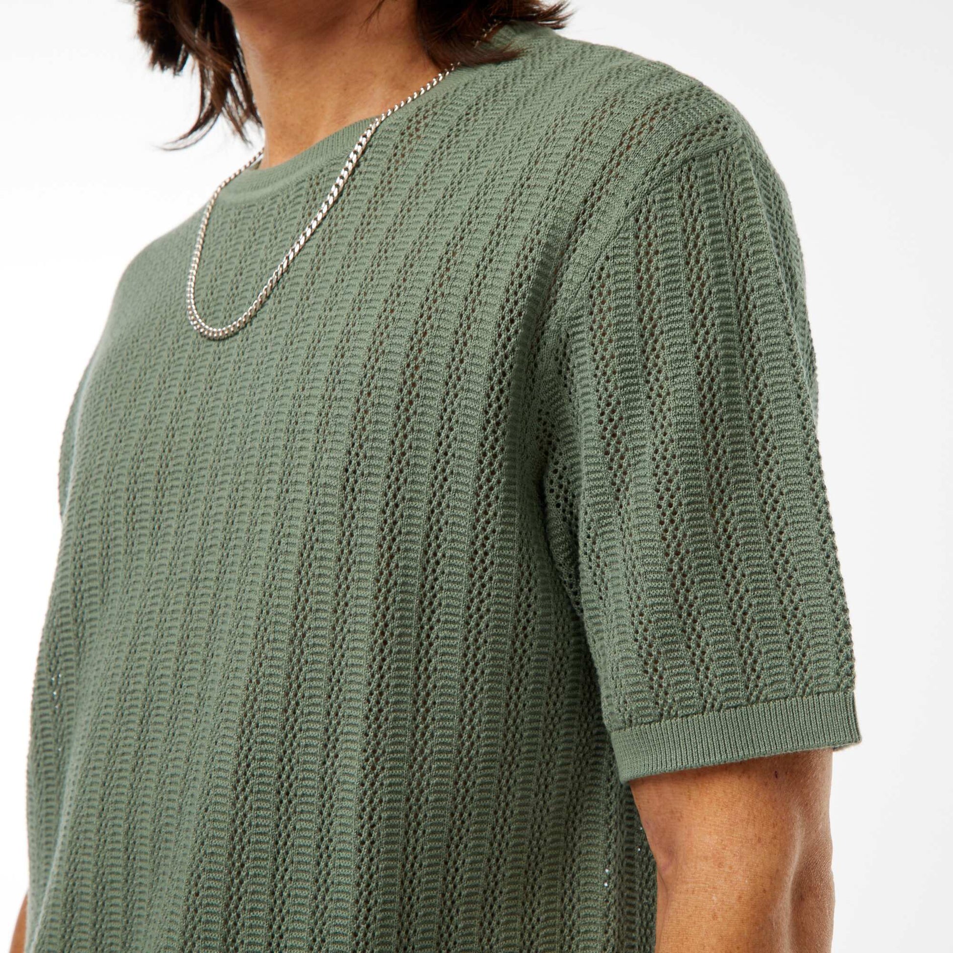 T-shirt en maille tricot à manches courtes VERT