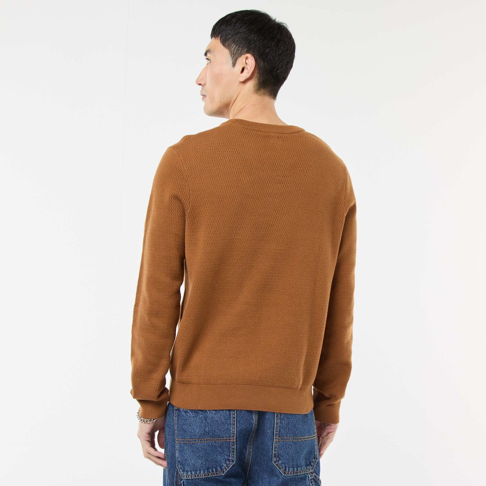 Pull en maille fantaisie à col rond MARRON