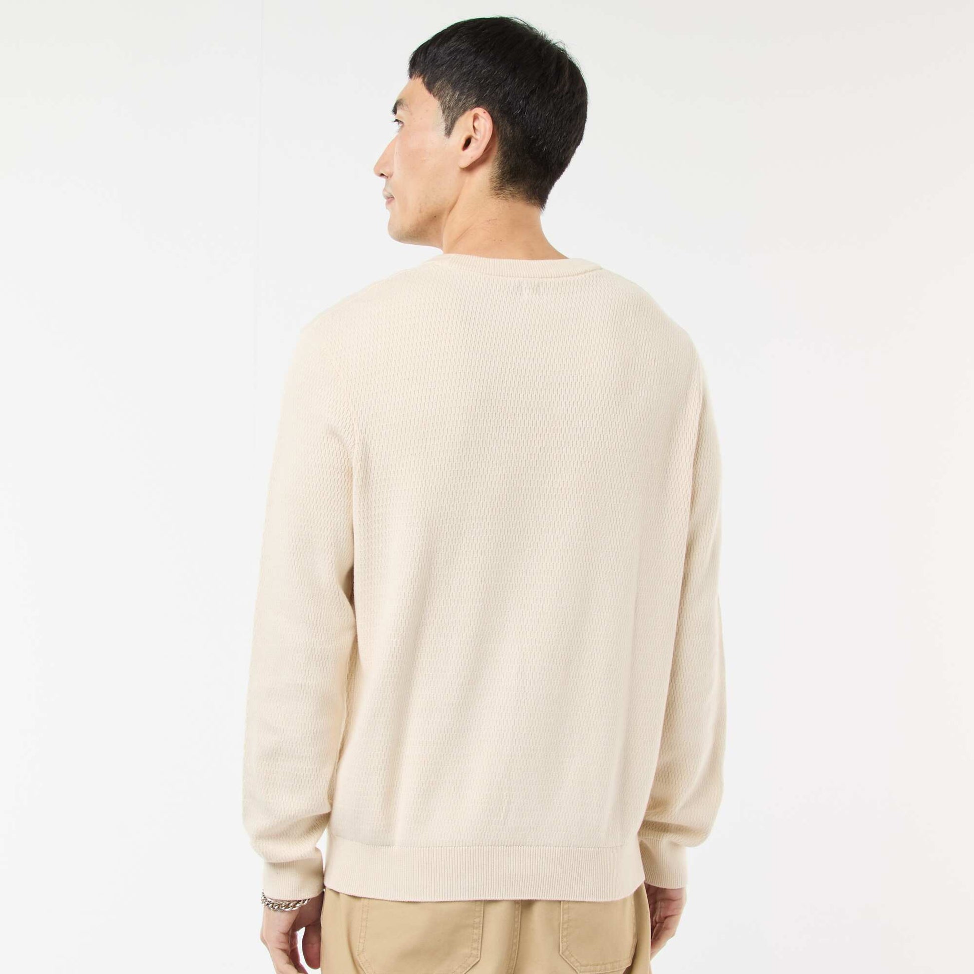 Pull en maille fantaisie à col rond BLANC