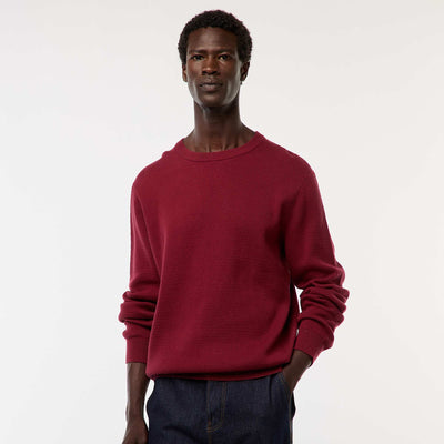 Pull en maille fantaisie à col rond ROUGE