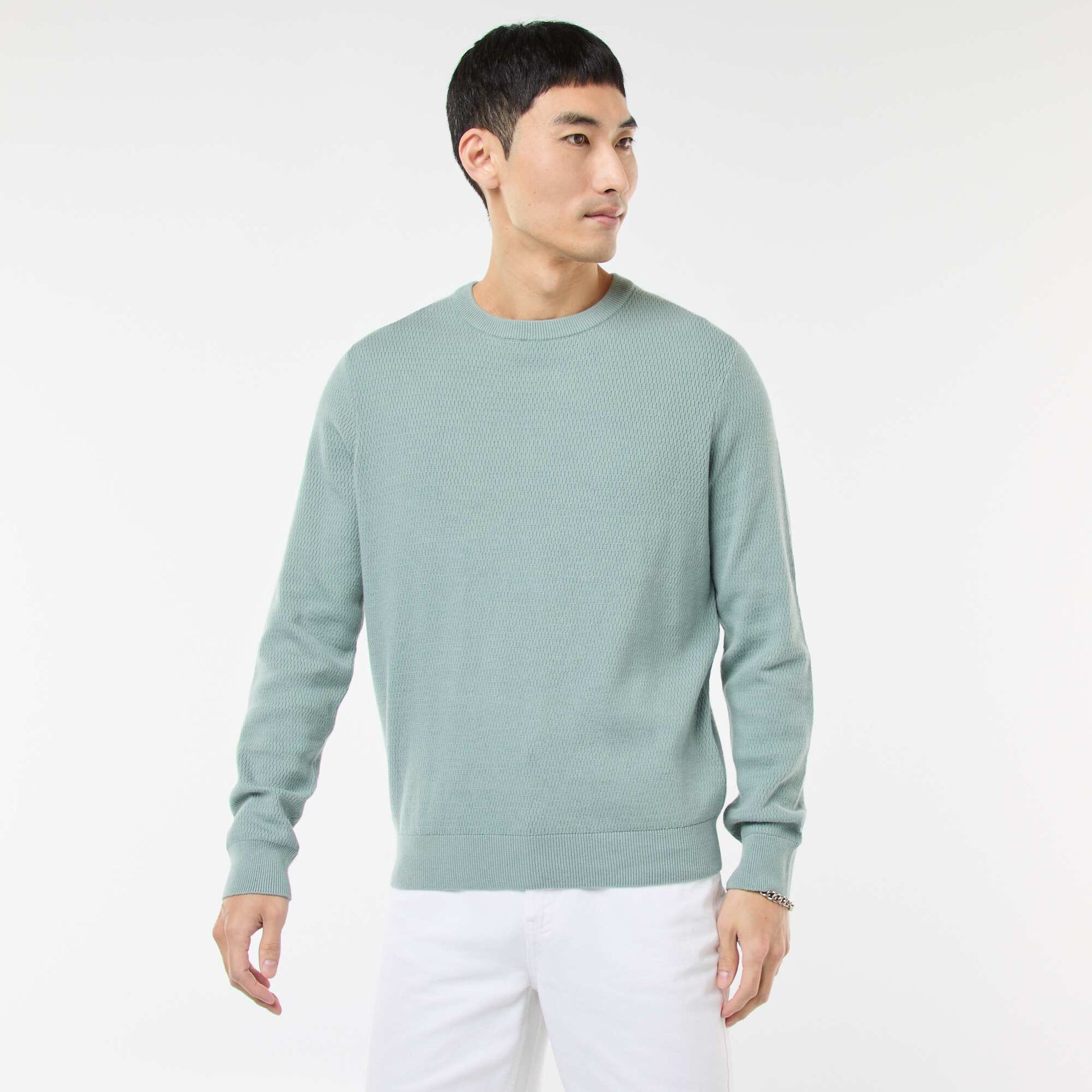 Pull en maille fantaisie à col rond BLEU