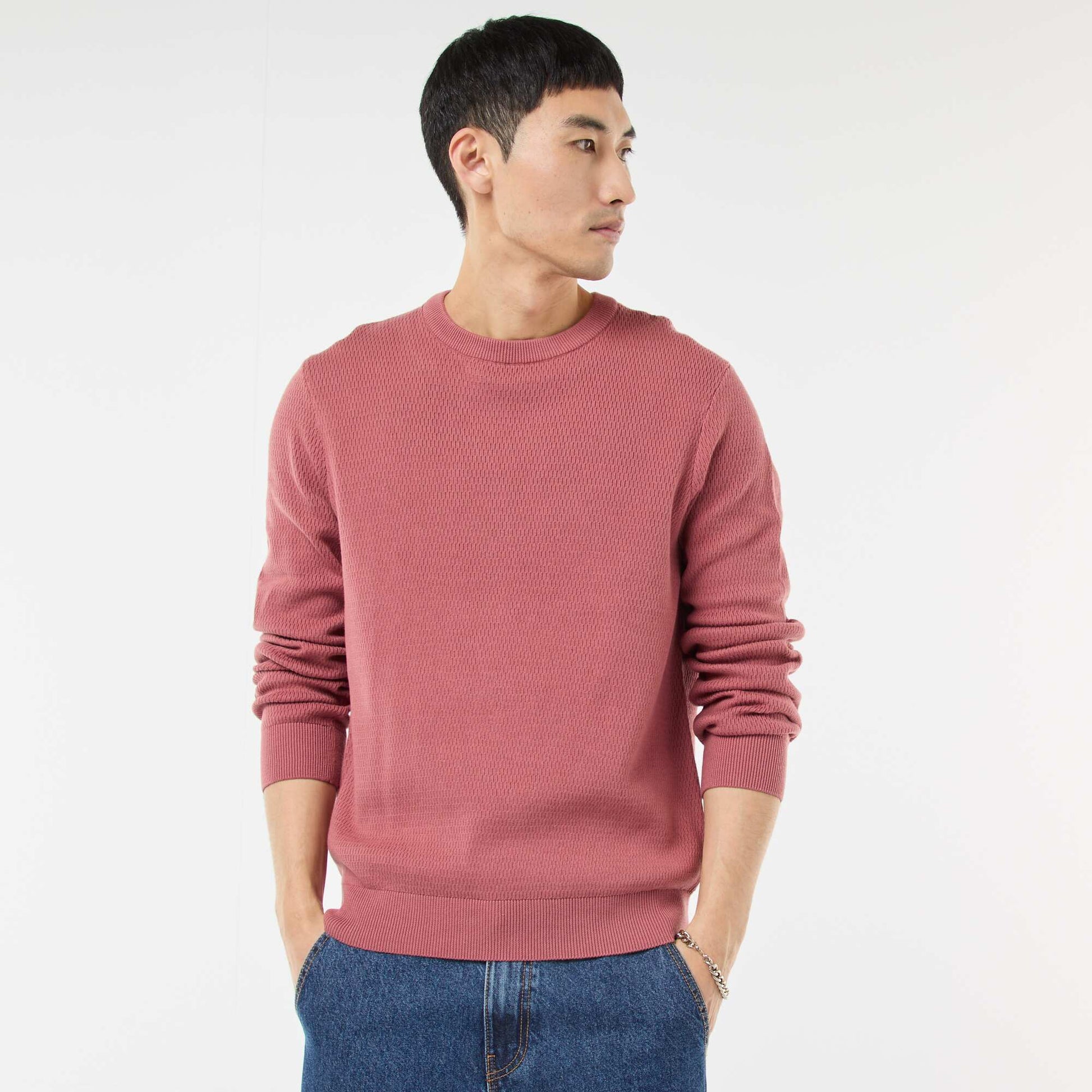 Pull en maille fantaisie à col rond ROSE