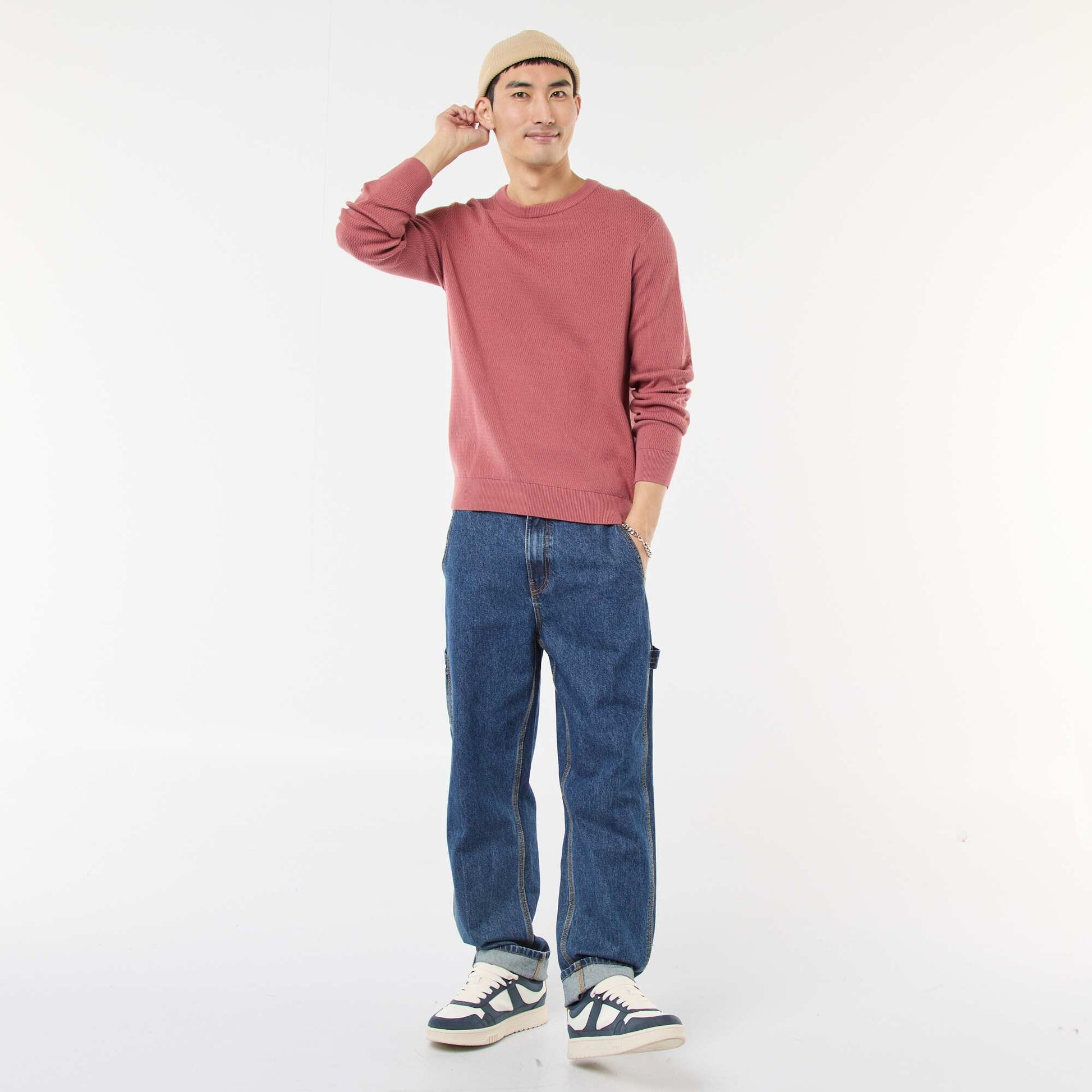 Pull en maille fantaisie à col rond ROSE