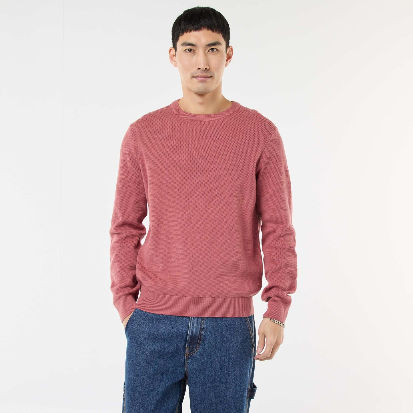 Pull en maille fantaisie à col rond ROSE