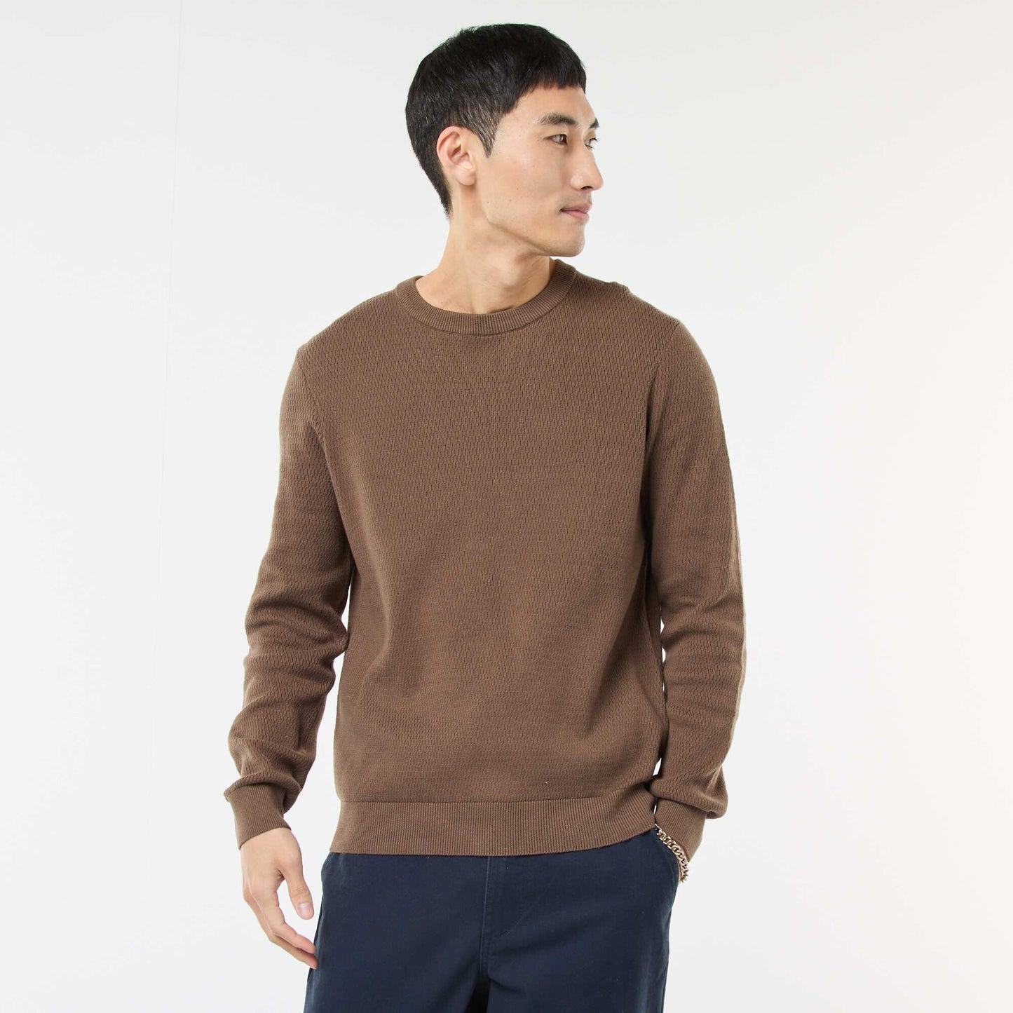 Pull en maille fantaisie à col rond MARRON