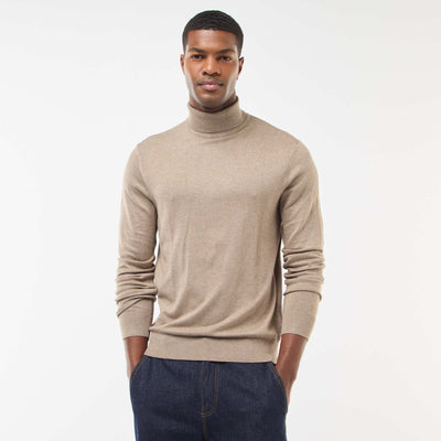 Pull col roulé uni MARRON