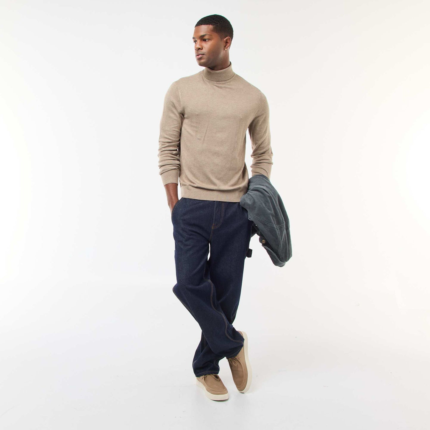 Pull col roulé uni MARRON