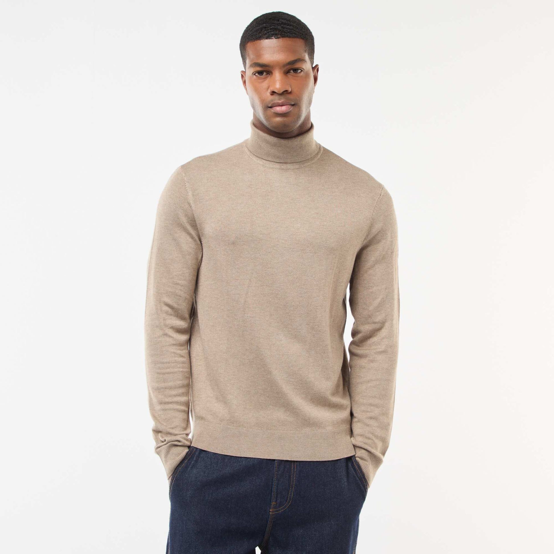 Pull col roulé uni MARRON