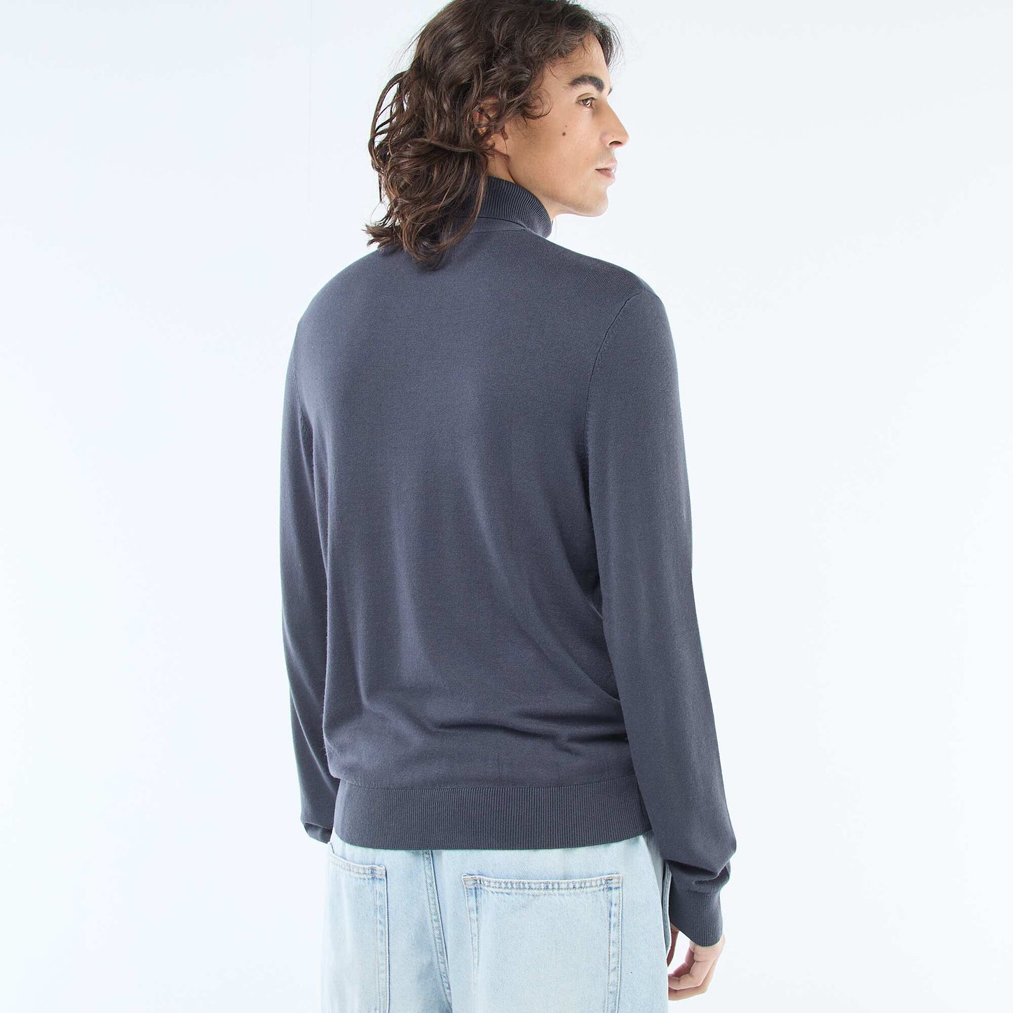 Pull col roulé uni BLEU