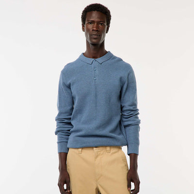 Polo à manches longues en maille fantaisie BLEU