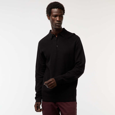 Polo à manches longues en maille fantaisie NOIR