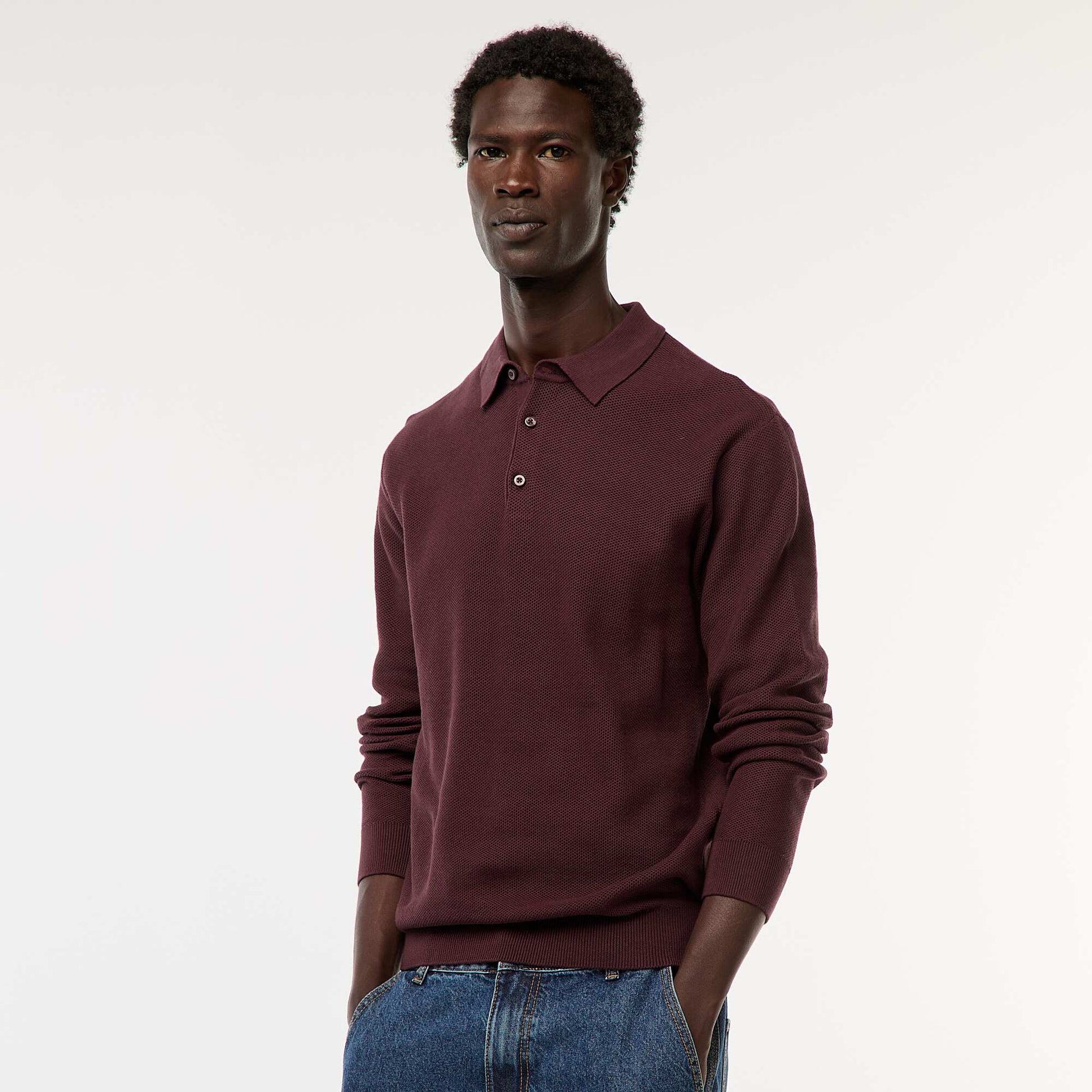 Polo à manches longues en maille fantaisie VIOLET