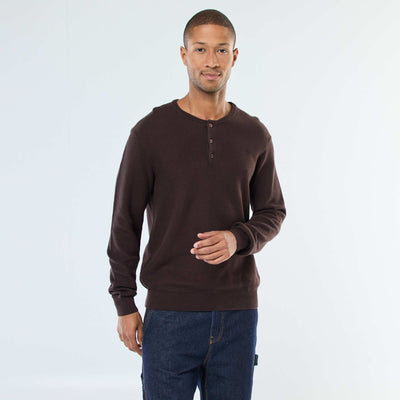 Pull en maille fantaisie à col rond boutonné MARRON