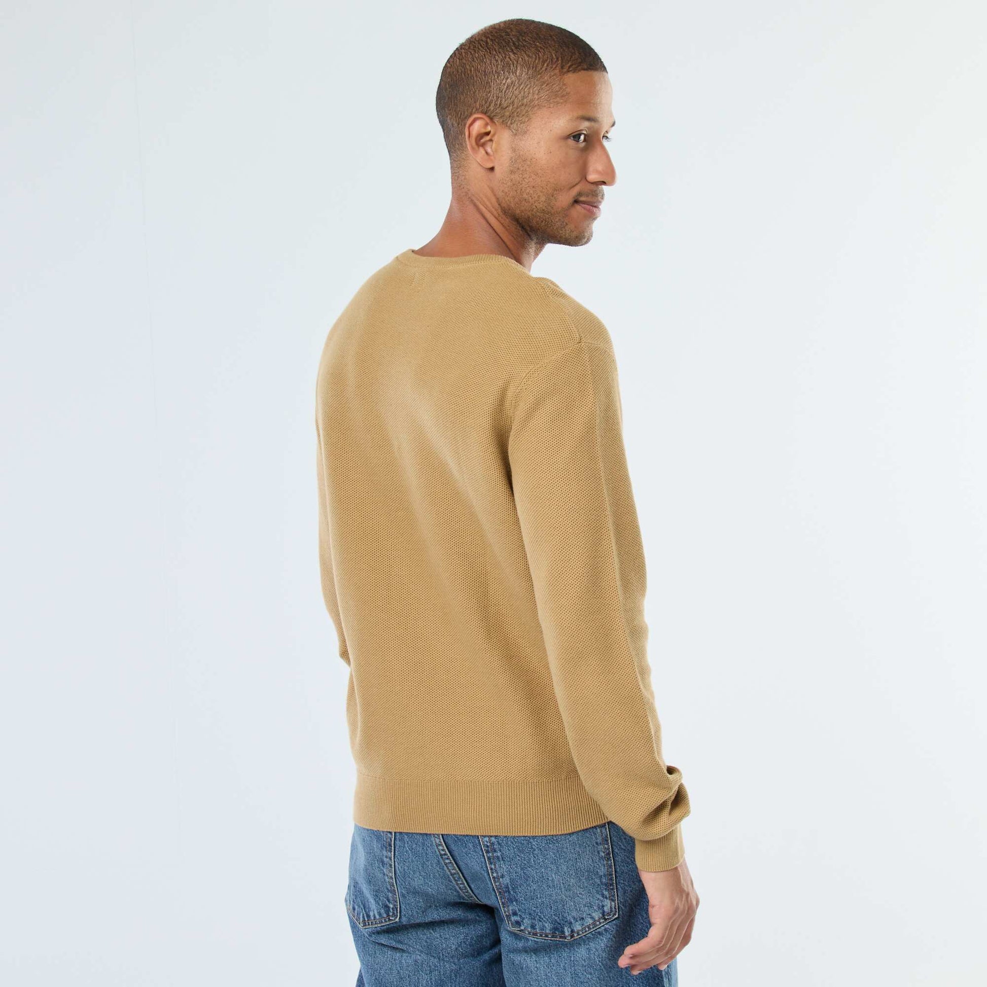 Pull en maille fantaisie à col rond boutonné VERT
