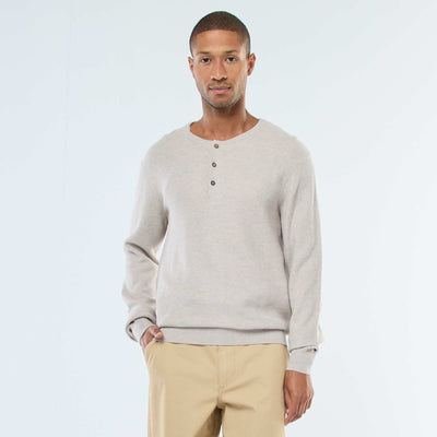 Pull en maille fantaisie à col rond boutonné BEIGE
