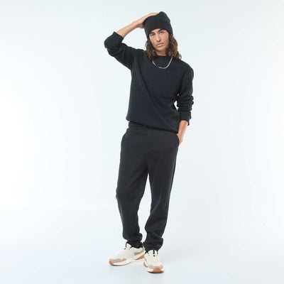 Pantalon jogging uni avec cordons de serrage à la taille NOIR