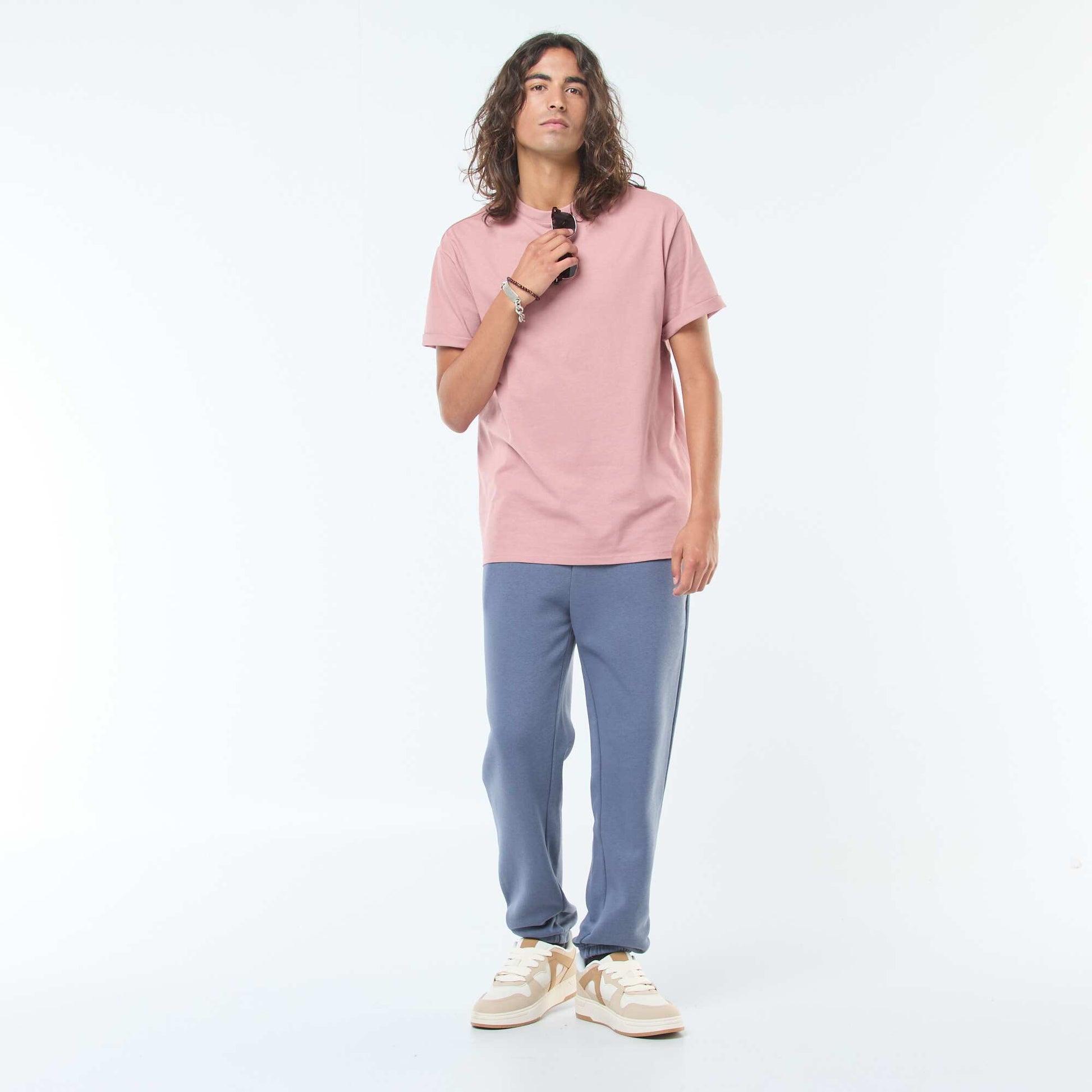 Pantalon jogging uni avec cordons de serrage à la taille GRIS