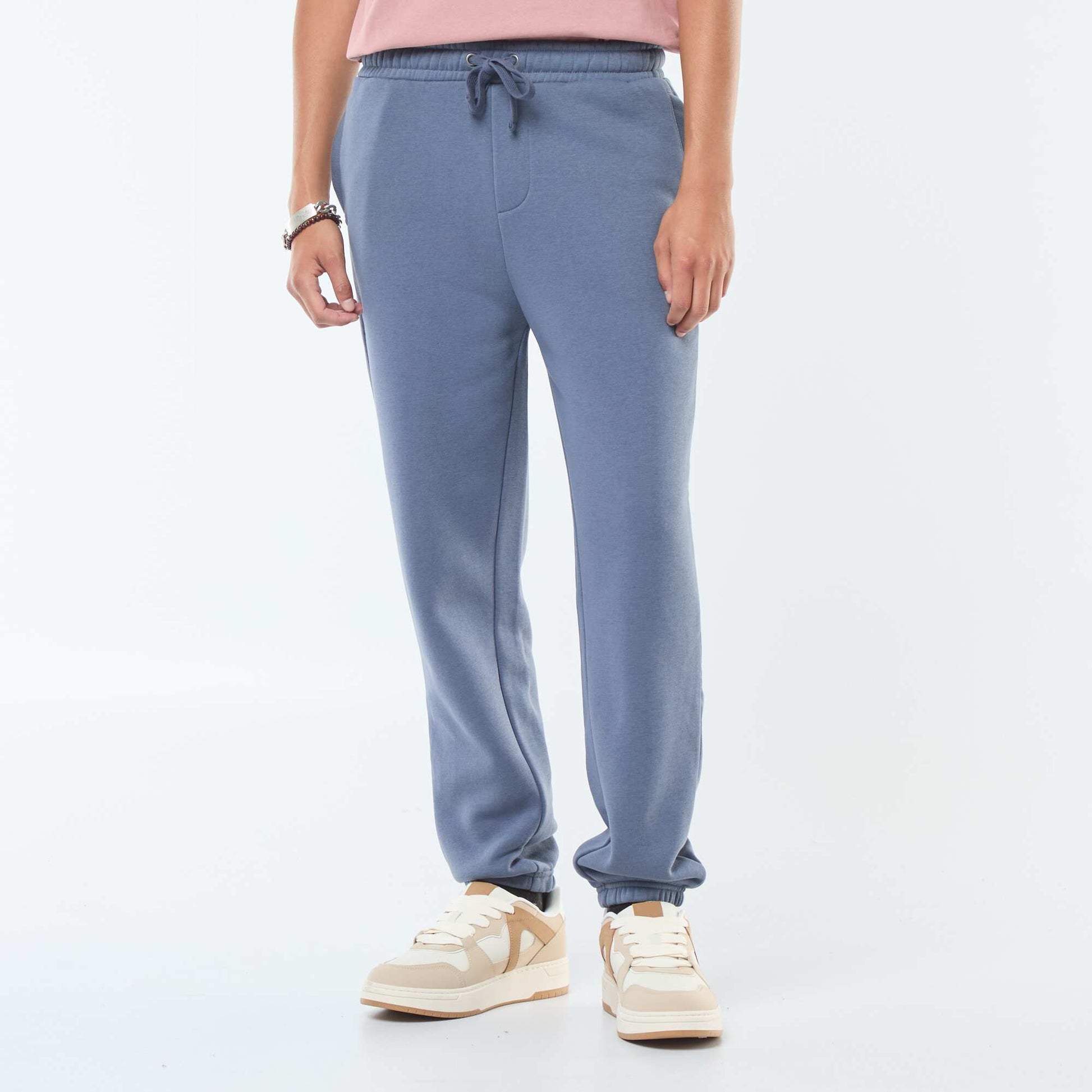 Pantalon jogging uni avec cordons de serrage à la taille GRIS