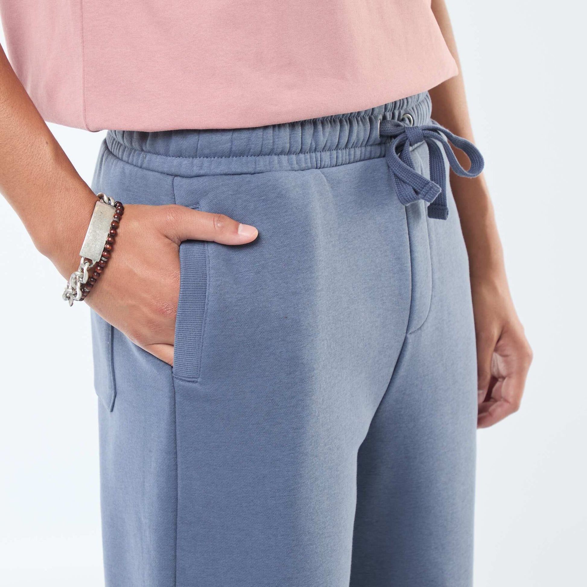Pantalon jogging uni avec cordons de serrage à la taille GRIS